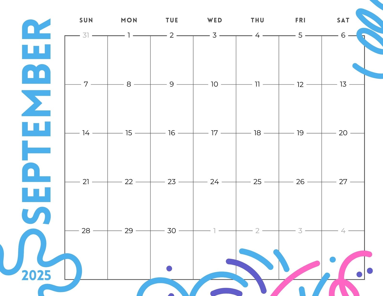 Free September 2025 Printable Calendar Word