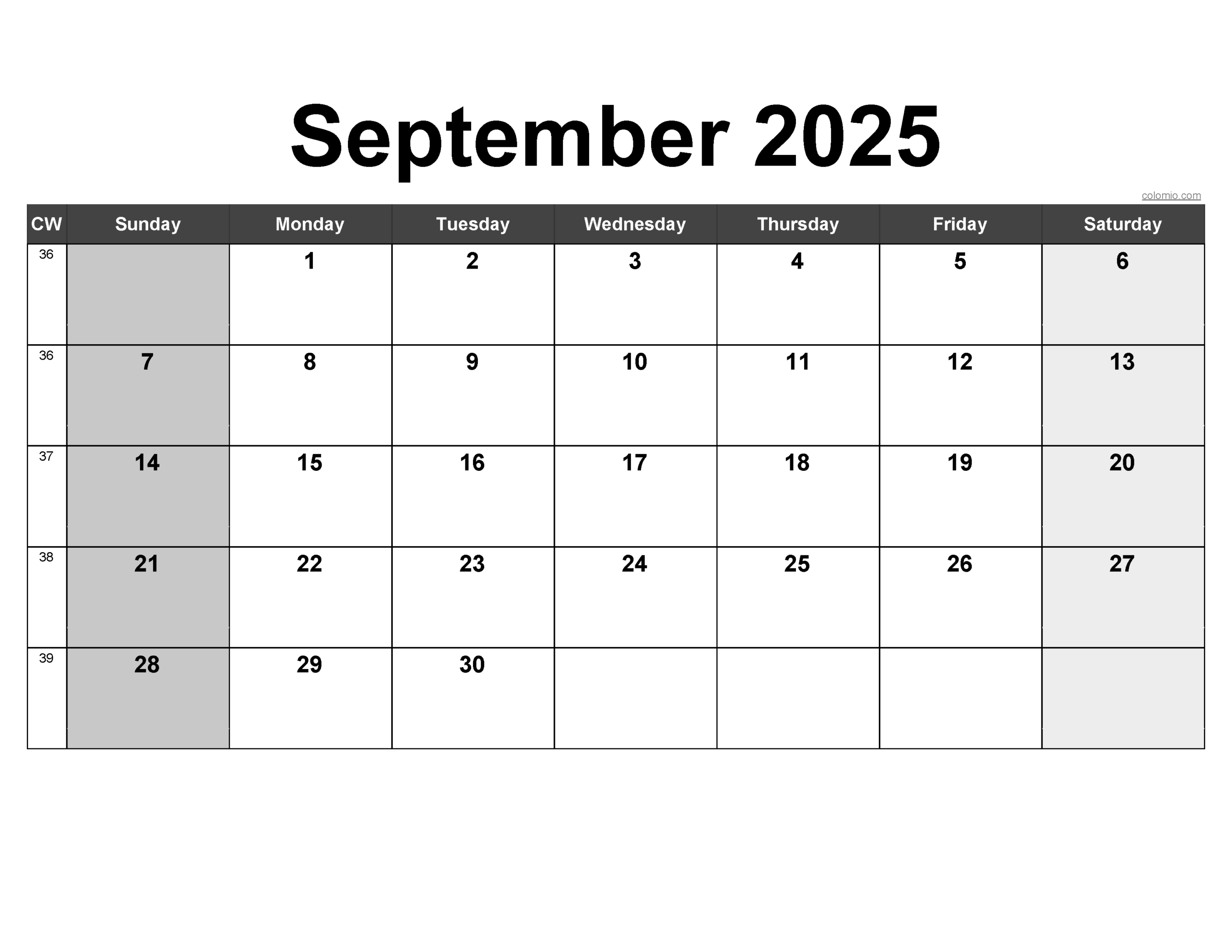 Excel Calendar Template September 2025