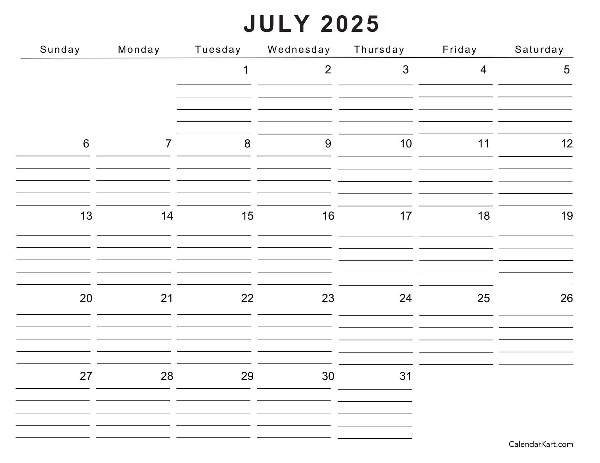Print Calendar For June And July 2025