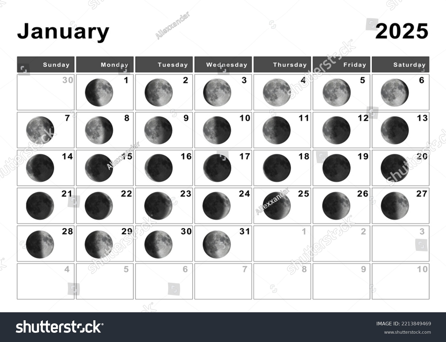 Ilustrasi Stok December 2025 Lunar Calendar Moon Cycles 2213849469 Shutterstock