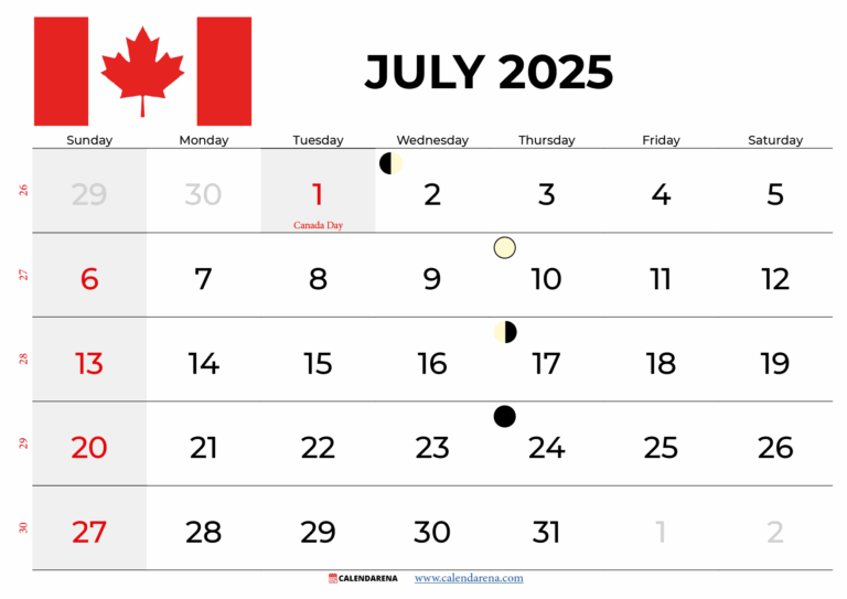 July 2025 Calendar Canada