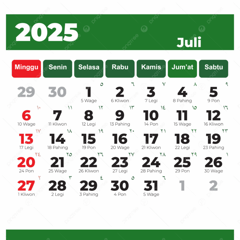 July 2025 Calendar Complete Vector Hijri And Gregorian Calendar Light Green National Holidays 2025 Calendar PNG And Vector With Transparent Background For Free Download