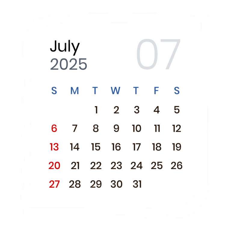 July 2025 Calendar Elegant Vector July 2025 July 2025 Calendar Calendar 2025 PNG And Vector With Transparent Background For Free Download