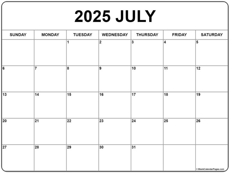 July 2025 Calendar Free Printable Calendars