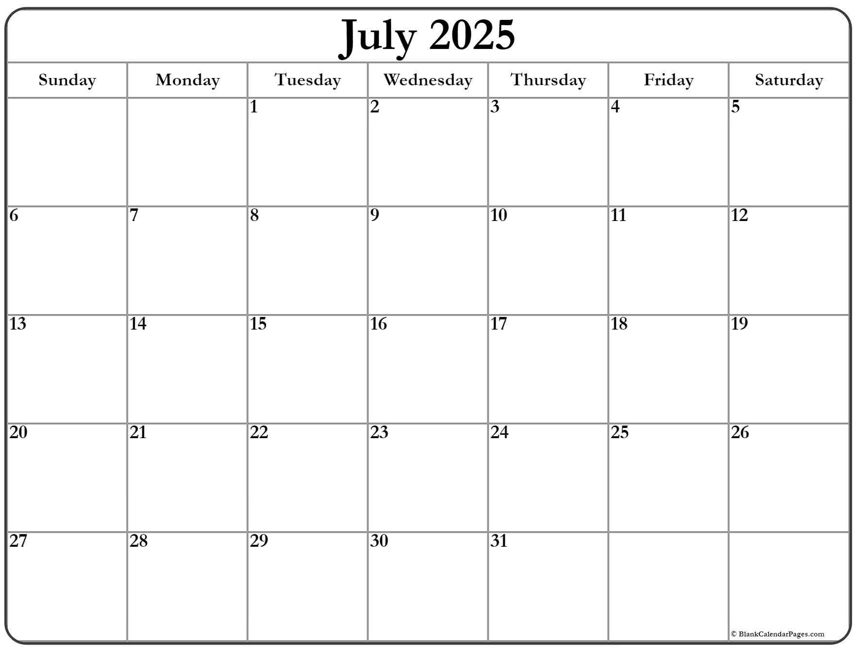 July 2025 Calendar Free Printable Calendars