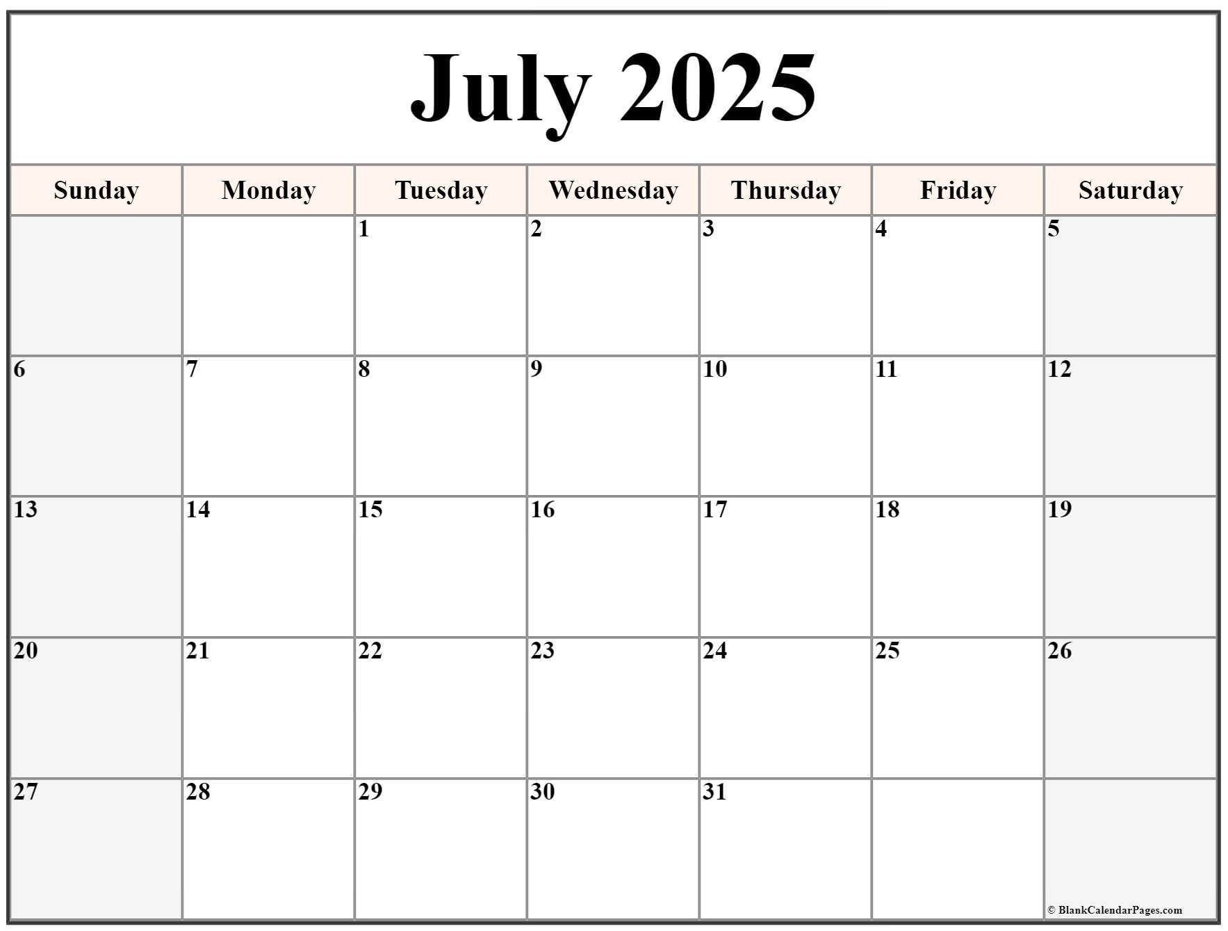 Holiday Calendar July 2025