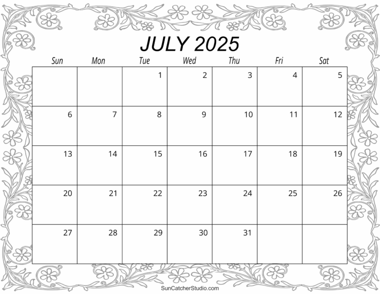 July 2025 Calendar Free Printable Free Printables Monograms