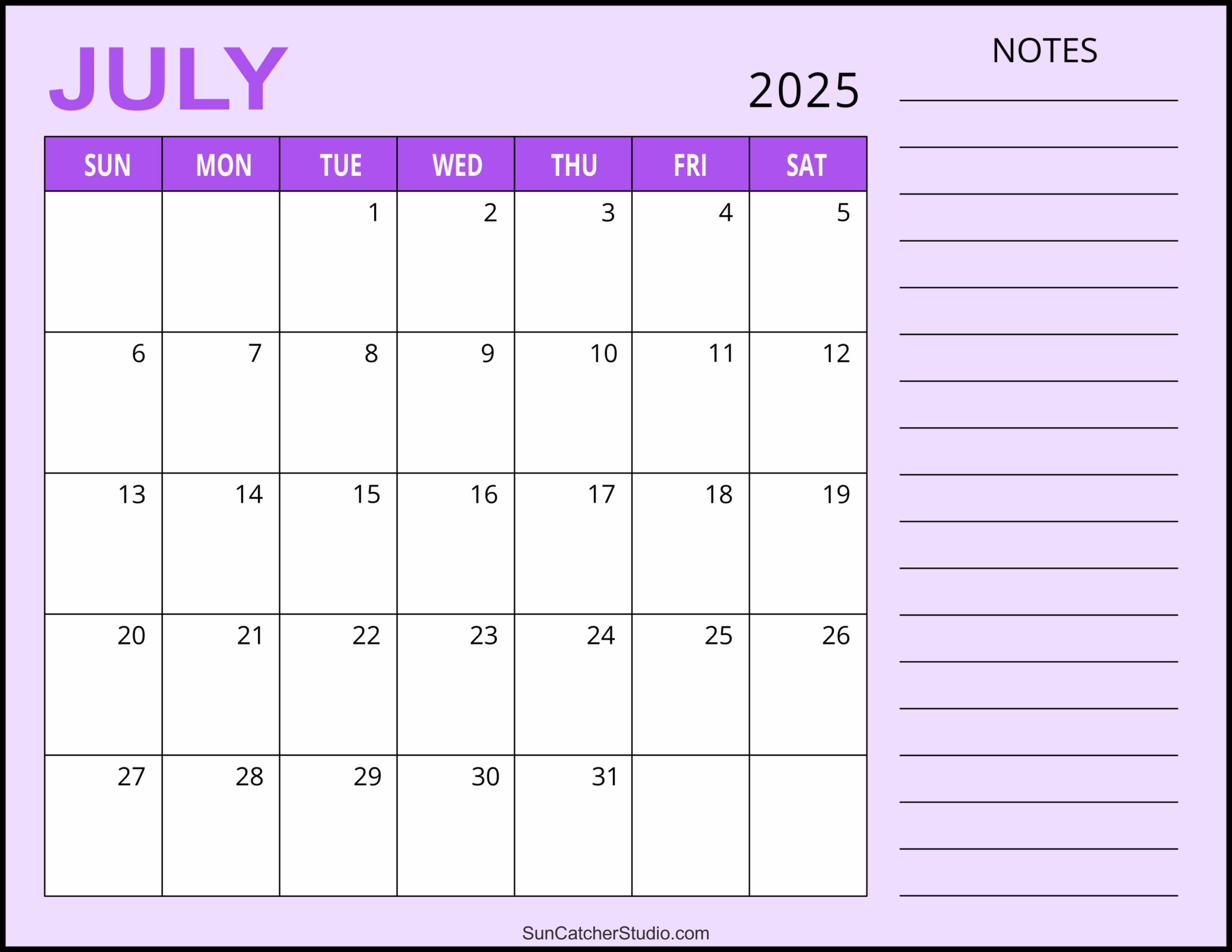 July 2025 Calendar Word