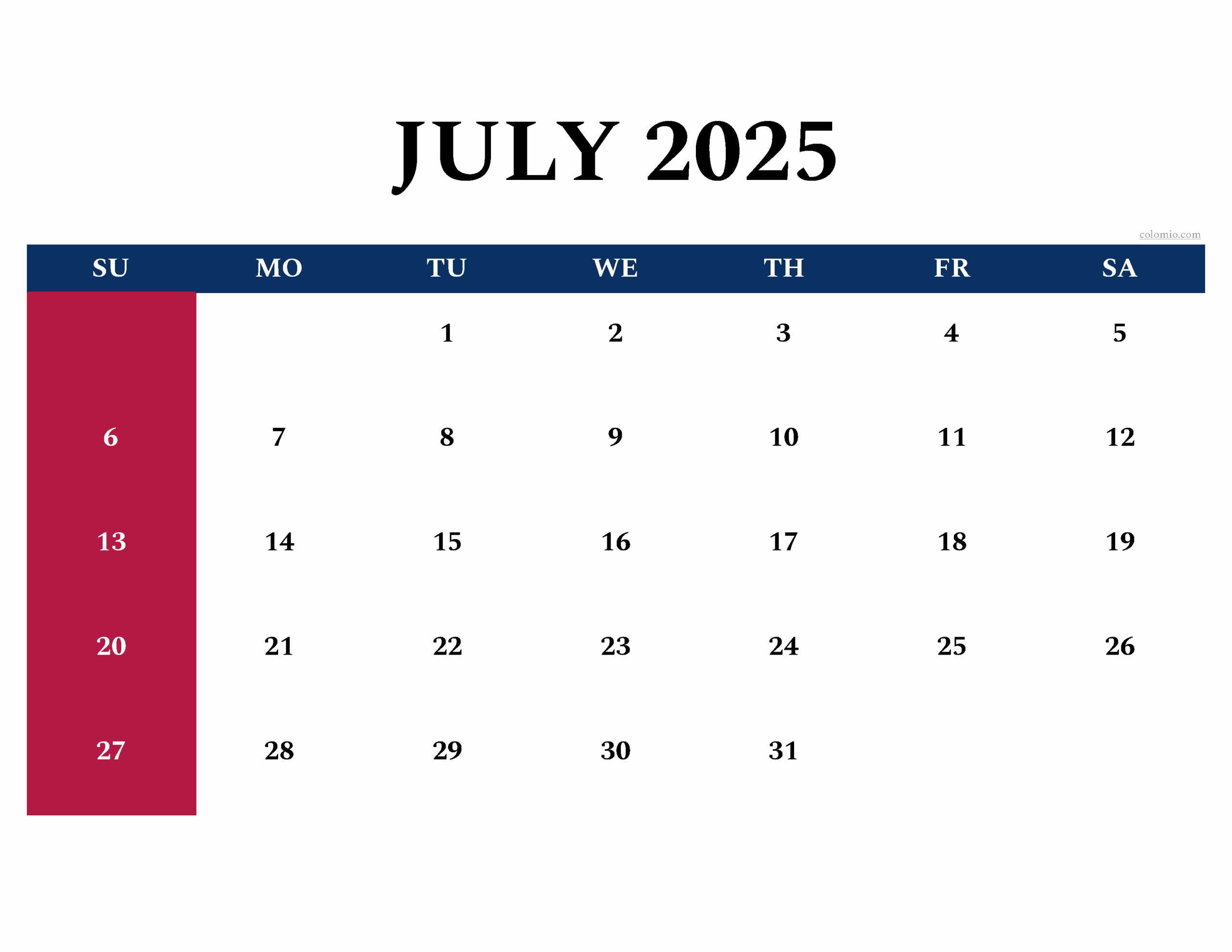 July 2025 Calendar Free Printable PDF XLS And PNG