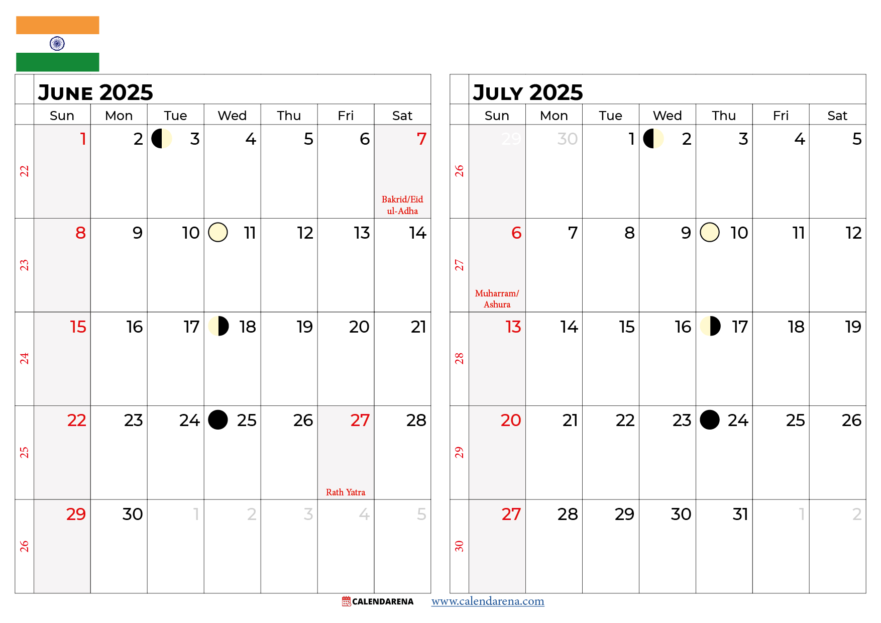 July 2025 Calendar India