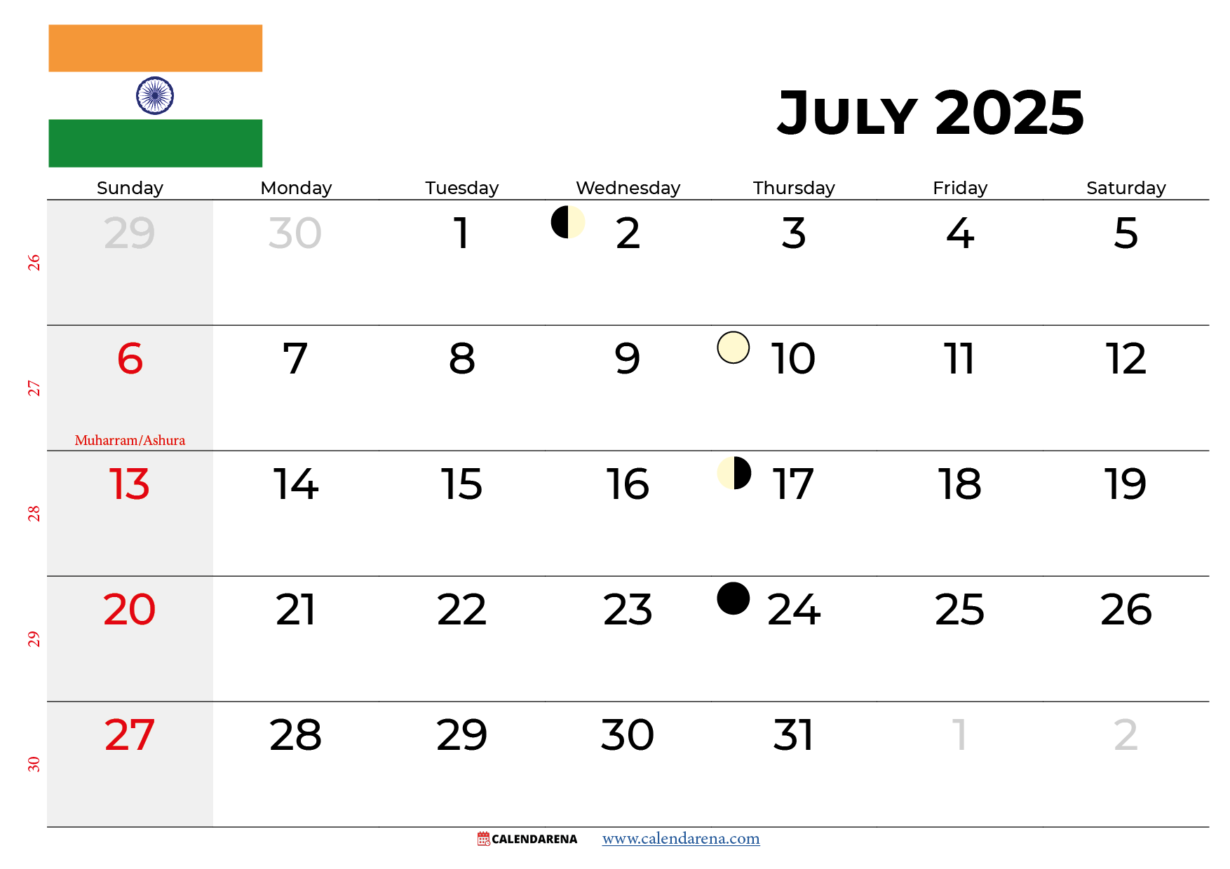 July 2025 Calendar India With Holidays
