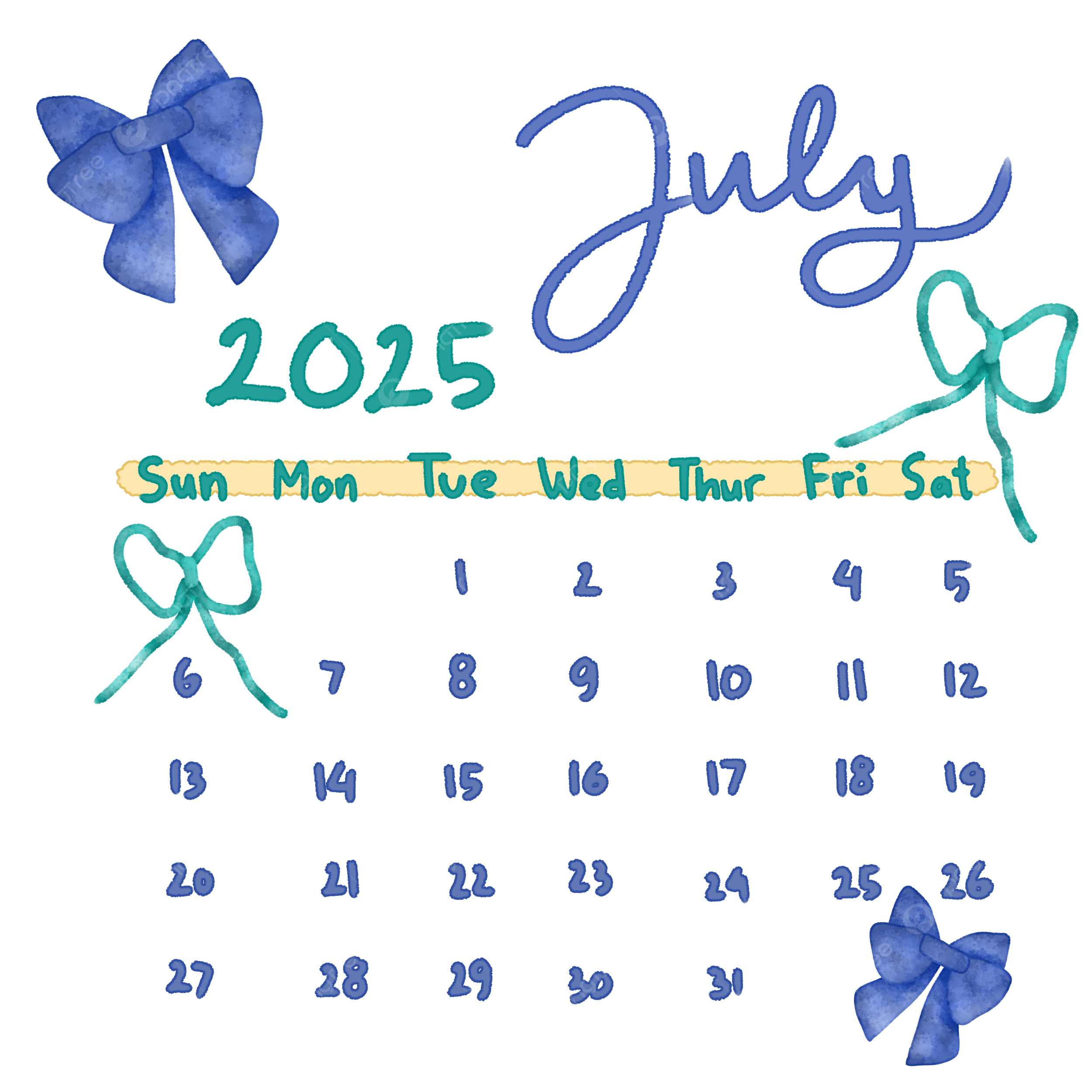 July 2025 Calendar July 2025 July Month PNG Transparent Clipart Image And PSD File For Free Download