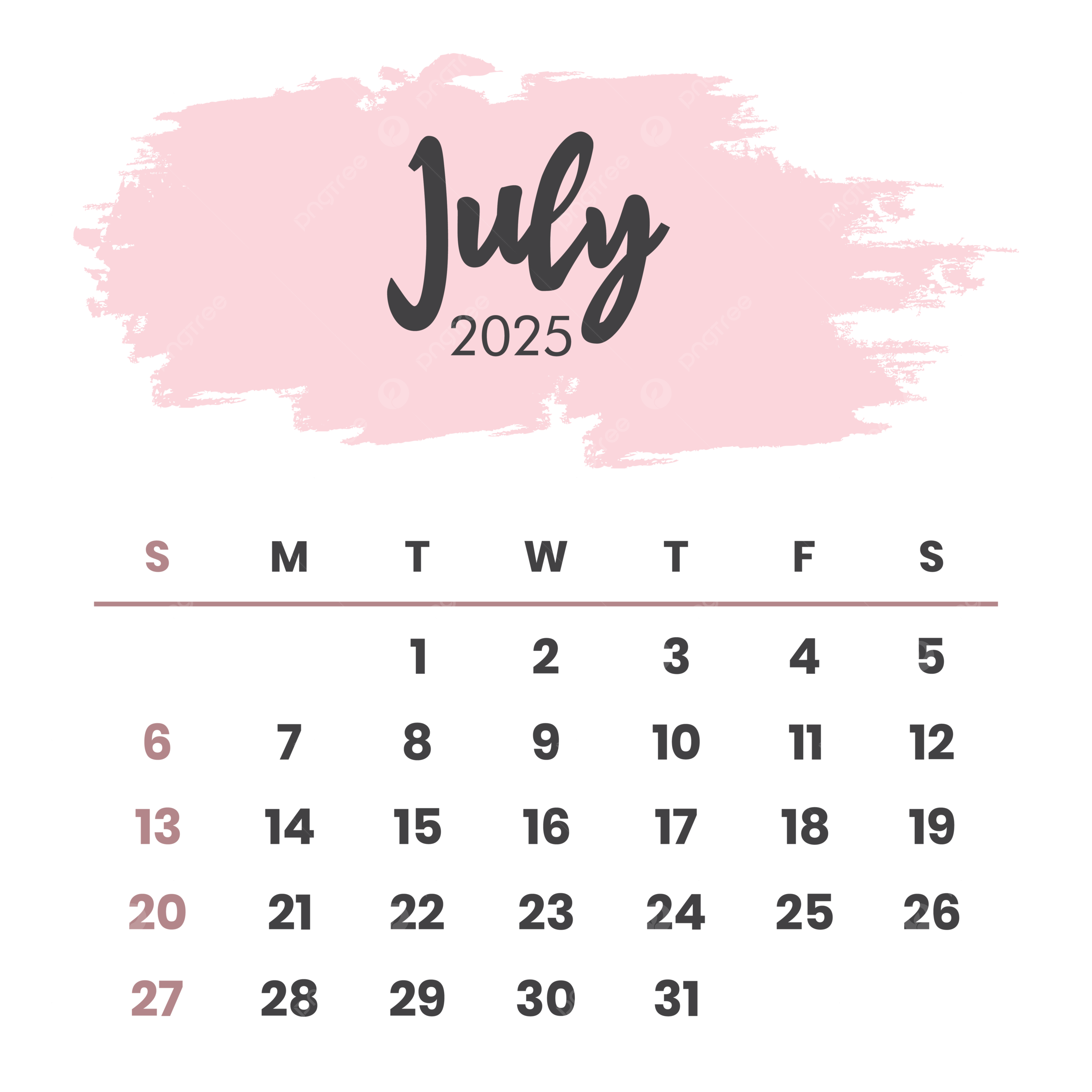July 2025 Calendar Layout Printable Overlay Organize Task Or Event Vector July 2025 July 2025 Calendar 2025 Calendar PNG And Vector With Transparent Background For Free Download