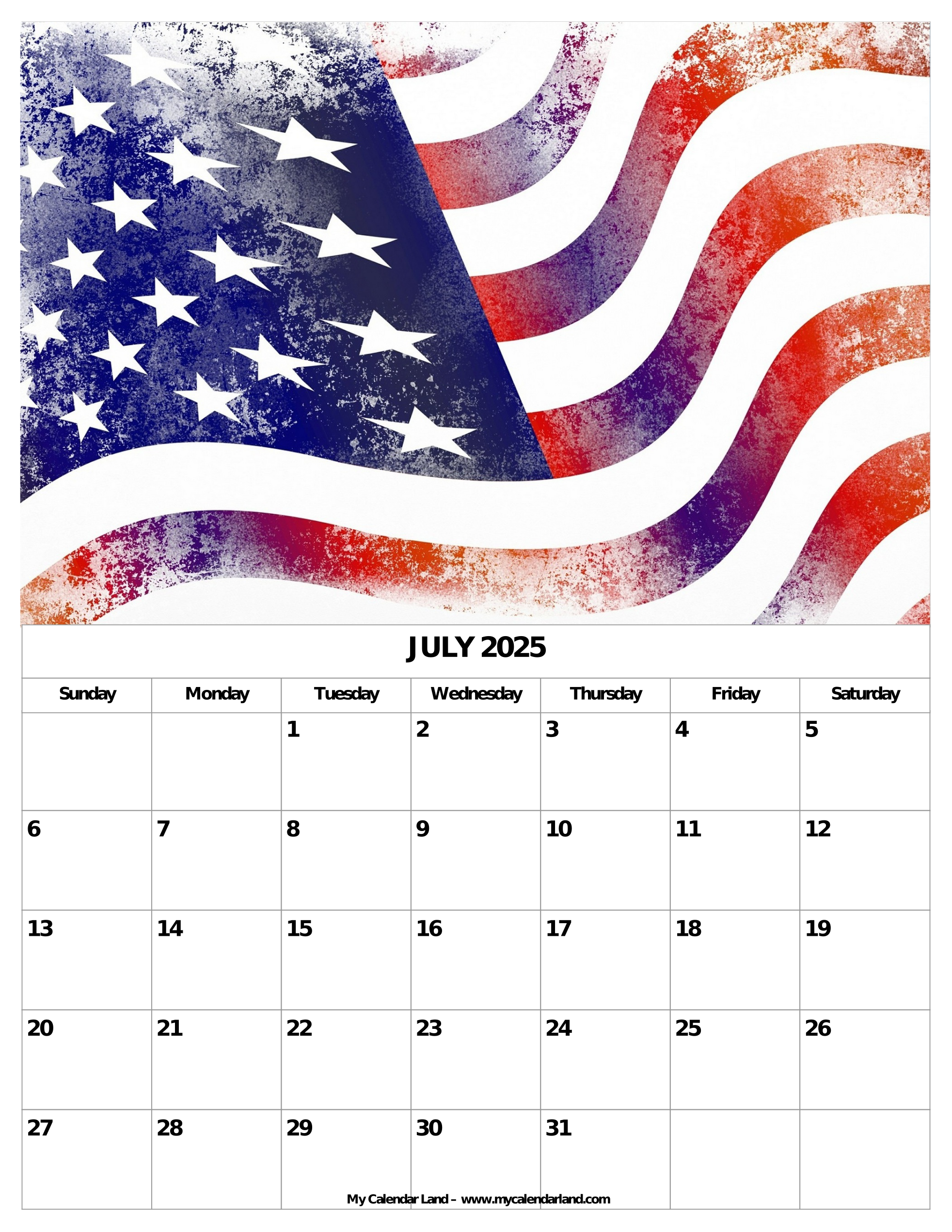 July 2025 Calendar My Calendar Land