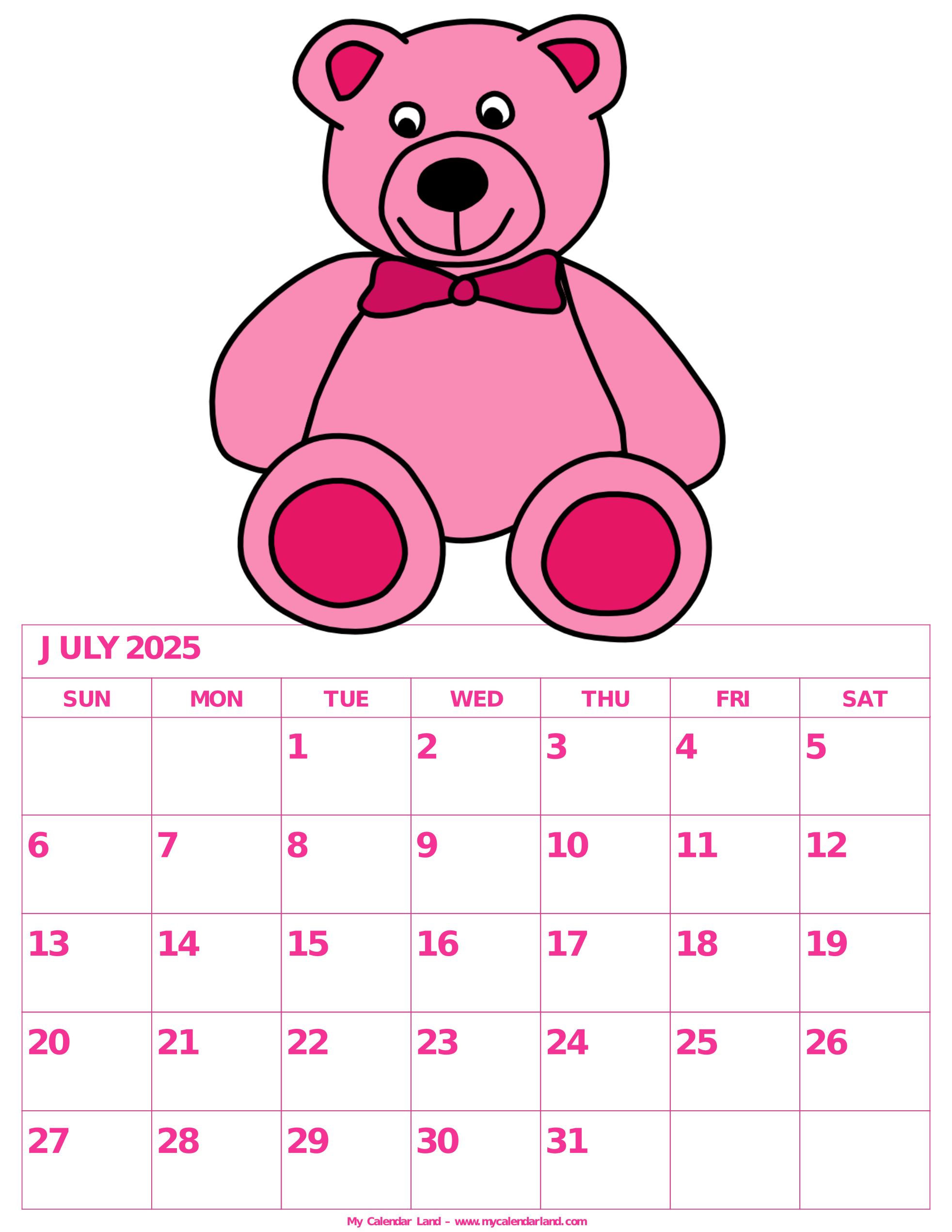 July 2025 Calendar My Calendar Land