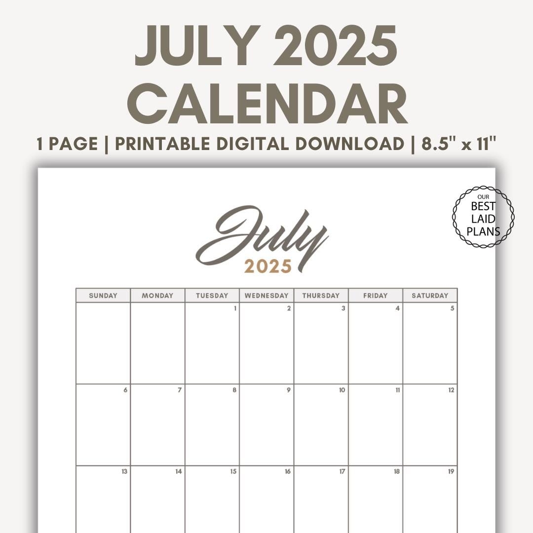 July 2025 Calendar Printable Download Blank July 2025 Printable 