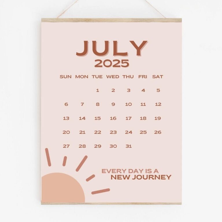 July 2025 Calendar Printable PDF July 2025 Calendar Page July 2025 Pink Boho July Calendar 2025 Cute Calendar July Cal Digital Download Etsy