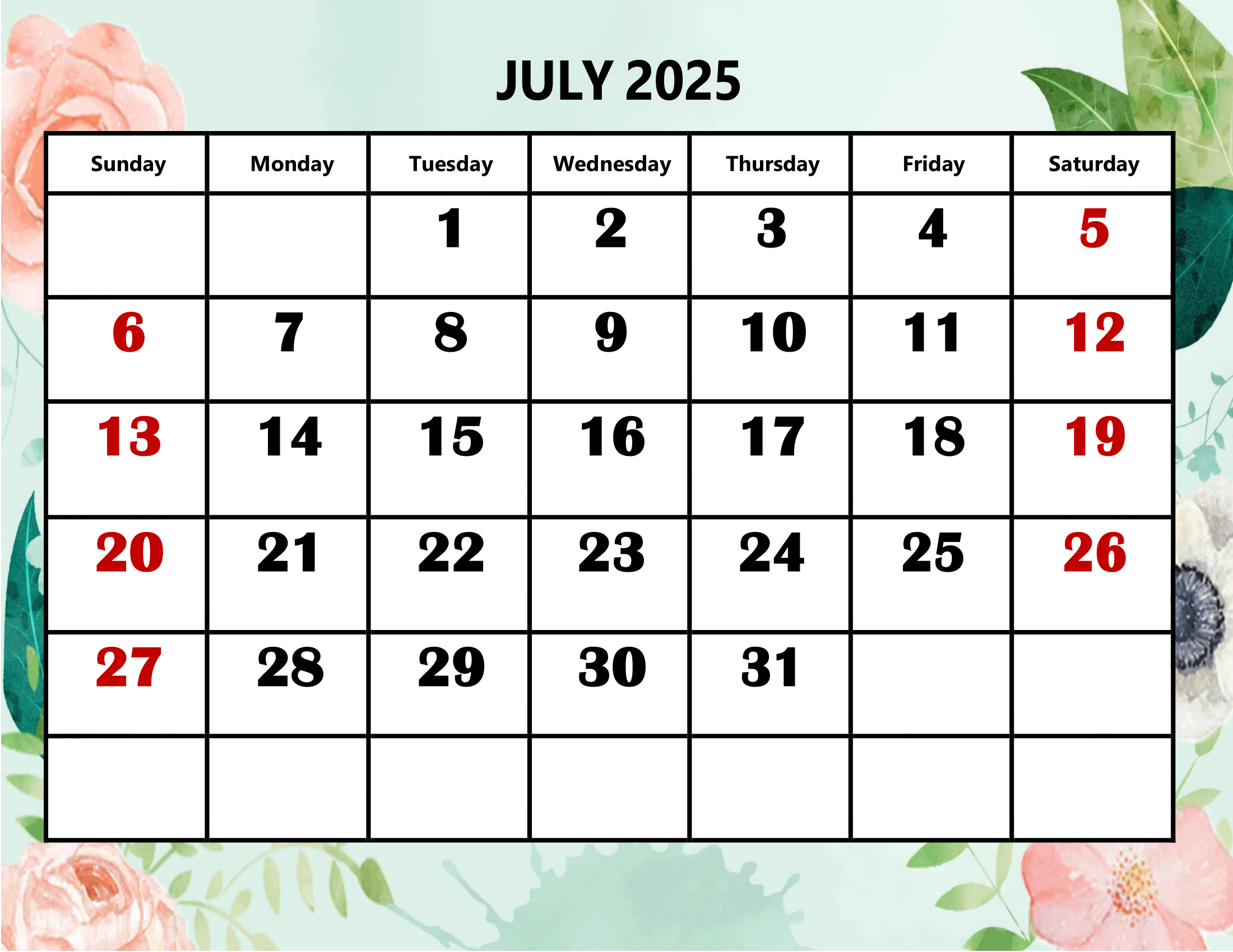 July 2025 Calendar Background