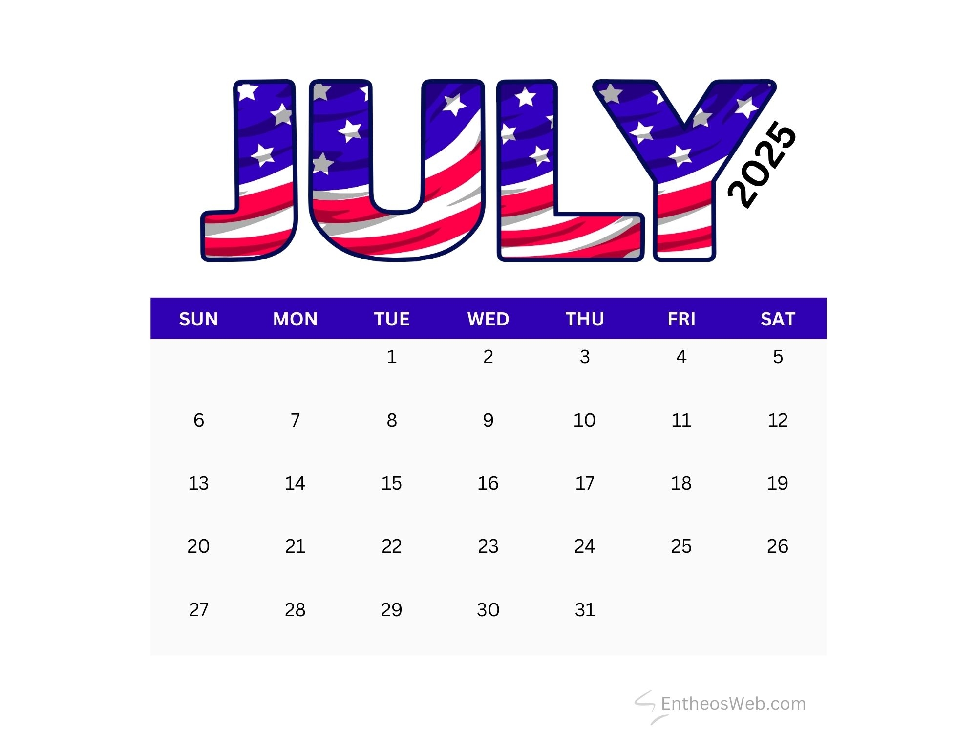 July 2025 Calendar Printables EntheosWeb