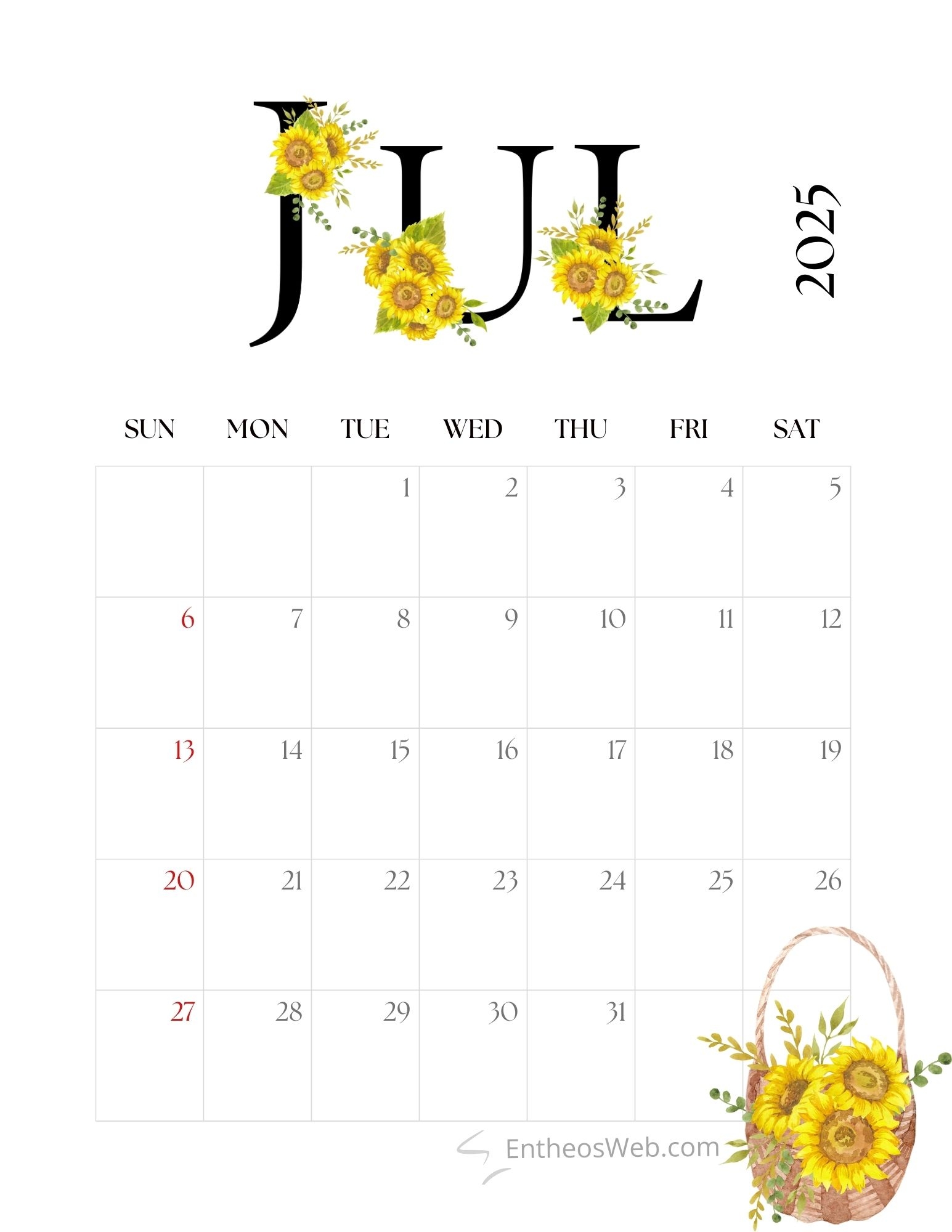 July 2025 Calendar Printables EntheosWeb