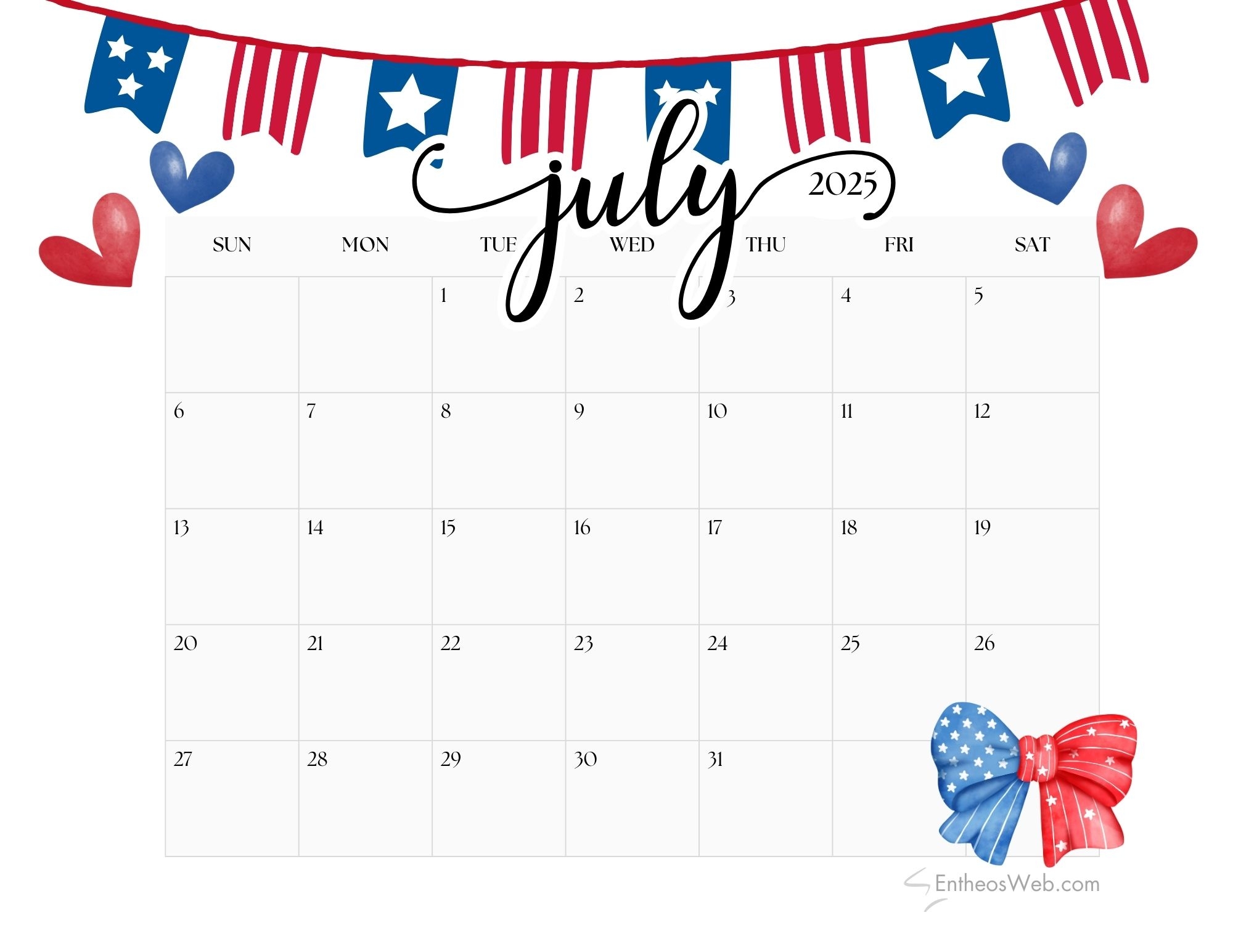 July 2025 Calendar With Notes Printable
