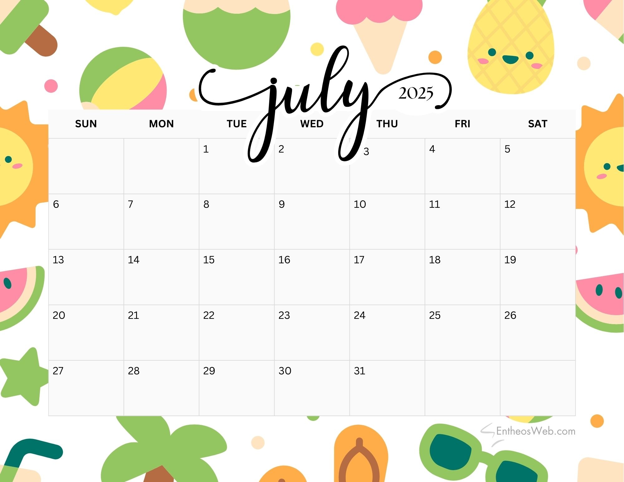 July 2025 Calendar Printable Pdf Free