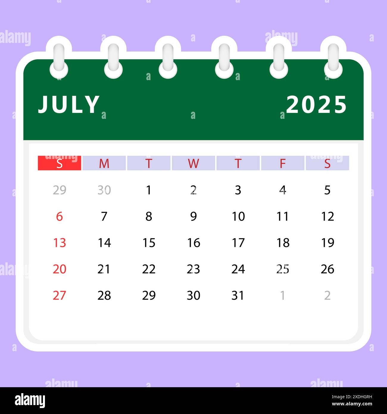 July 2025 Calendar Sunday Start Vector Design Stock Vector Image U0026 Art Alamy