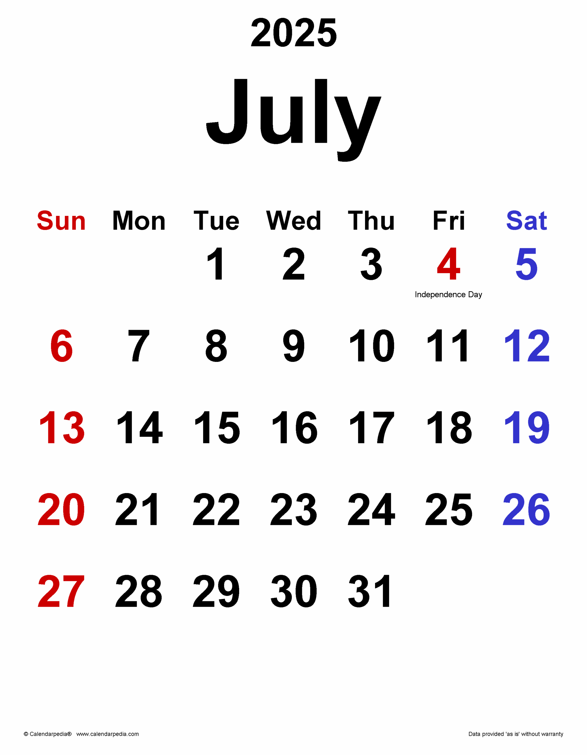 July 2025 Calendar Templates For PDF Excel And Word
