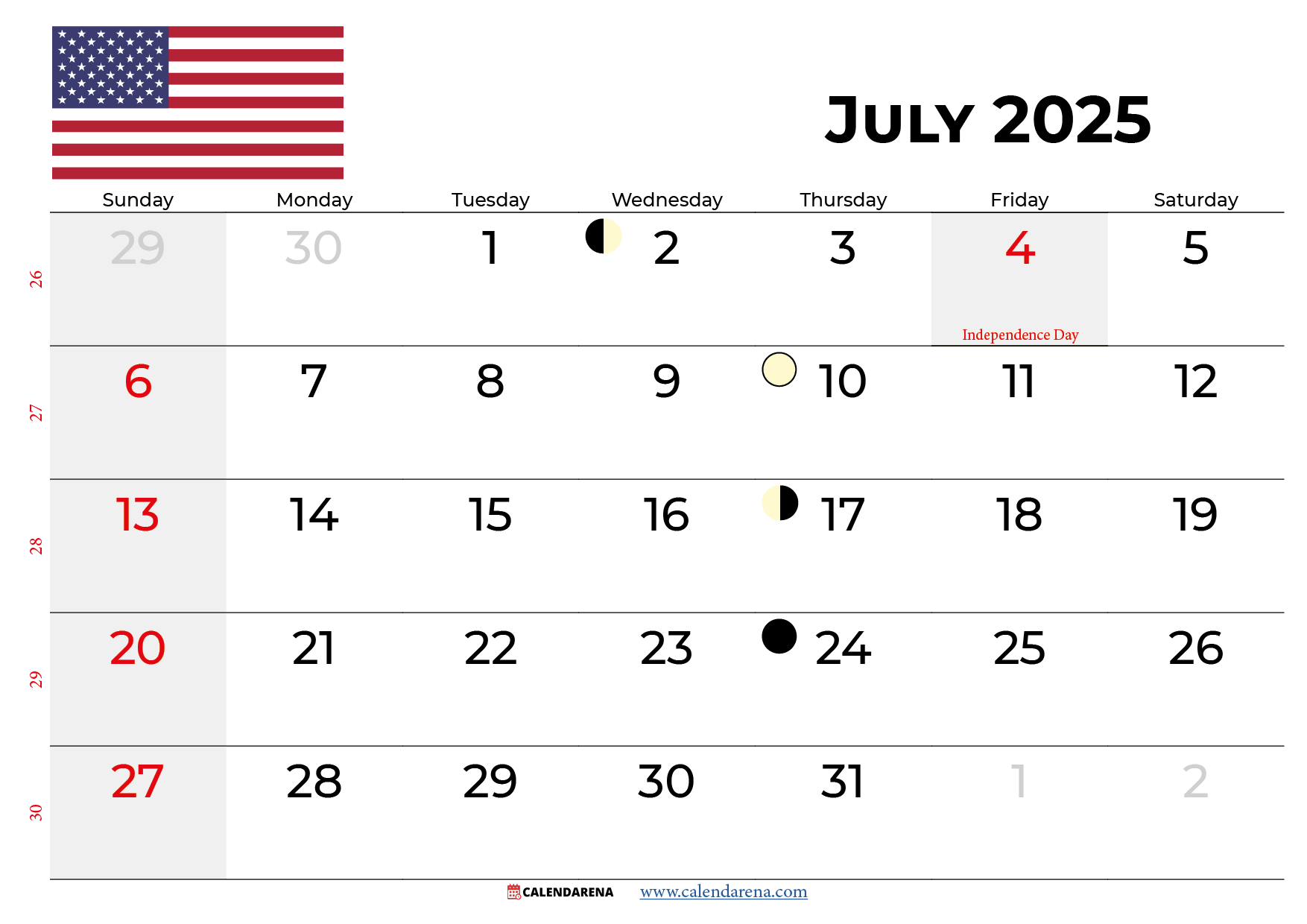 Day Calendar July 2025