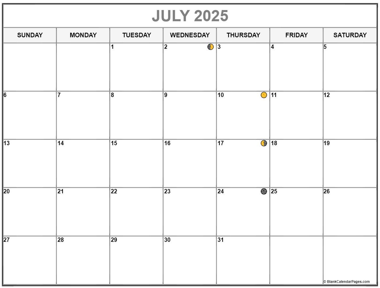 Moon Calendar In July 2025