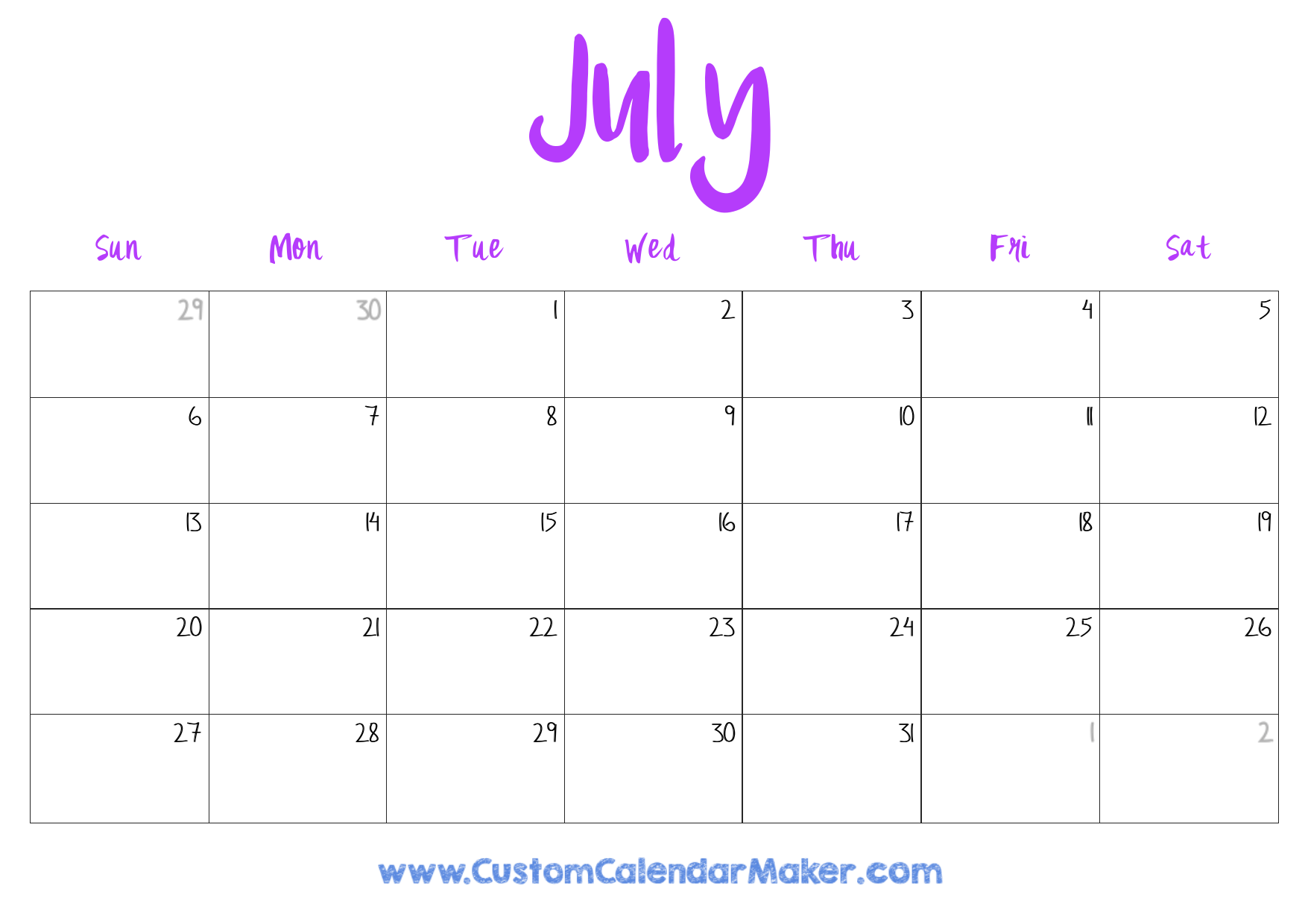Printable Calendar For July 2025 Free