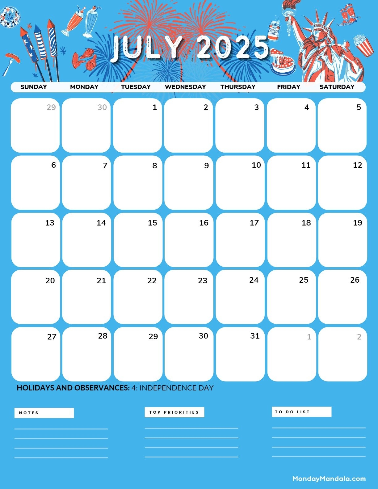 July 2025 Calendar Important Days