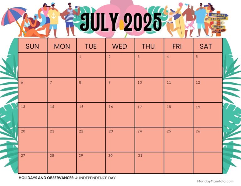 July 2025 Printable Calendar 52 Free PDF Printables 