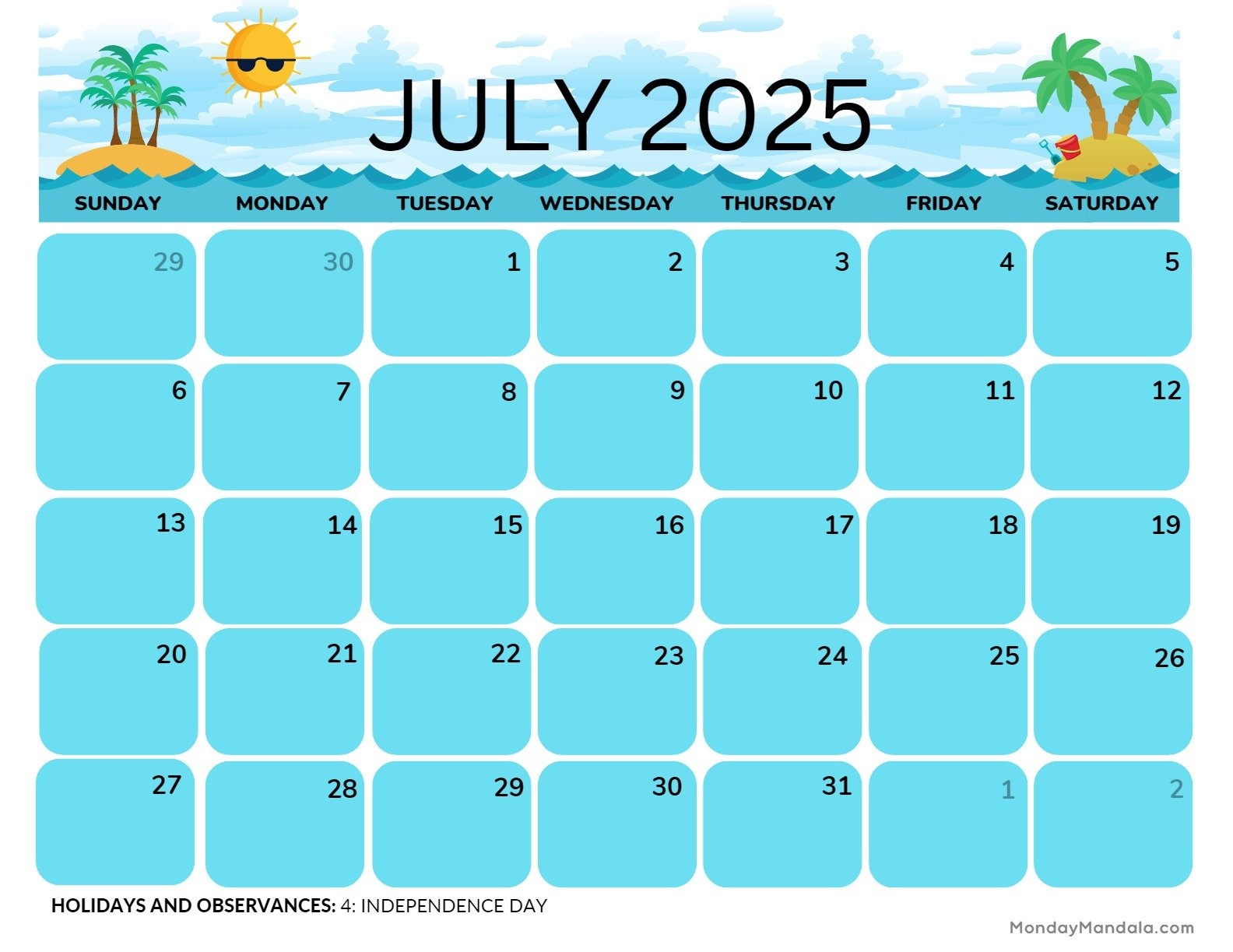 July 2025 Calendar Waterproof