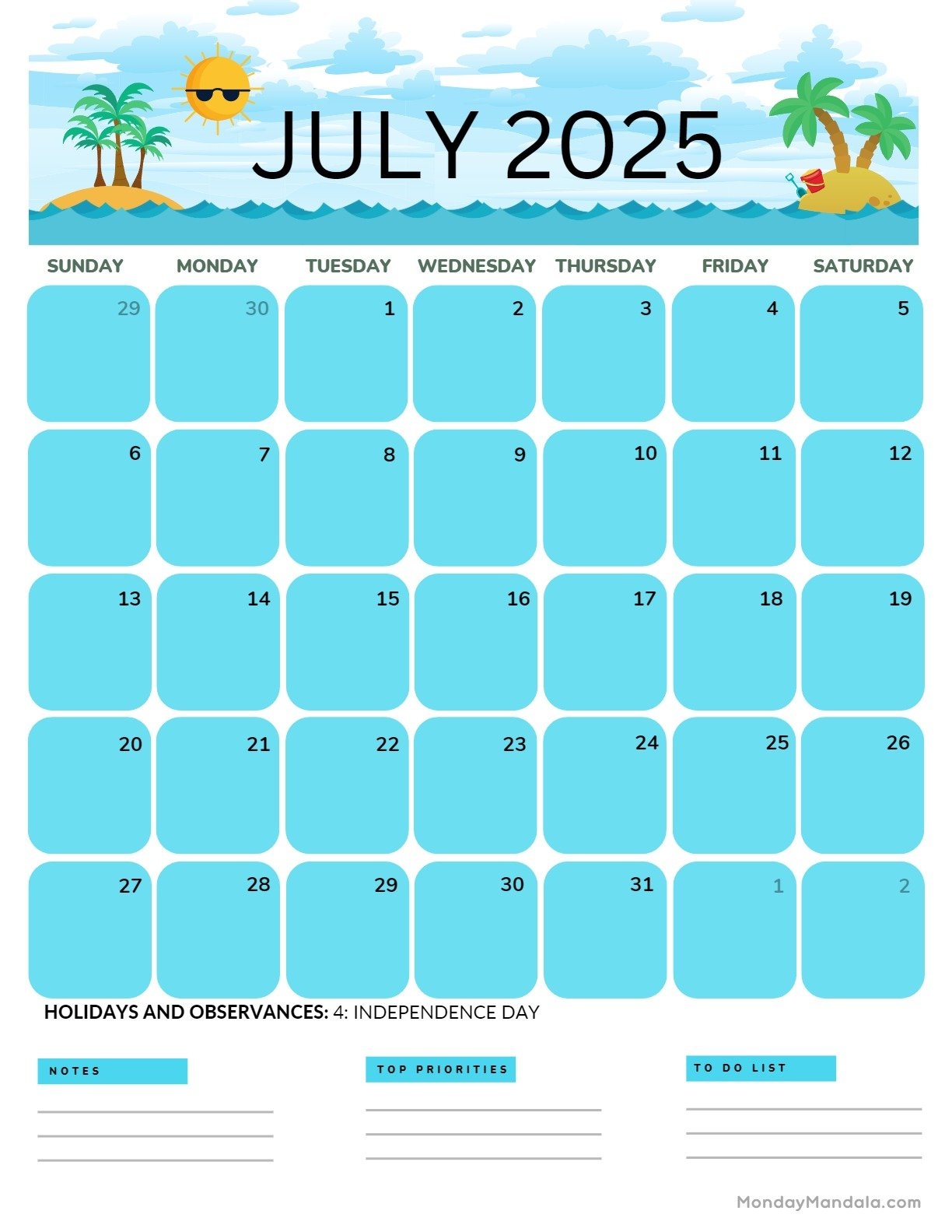 July 2025 Summer Calendar