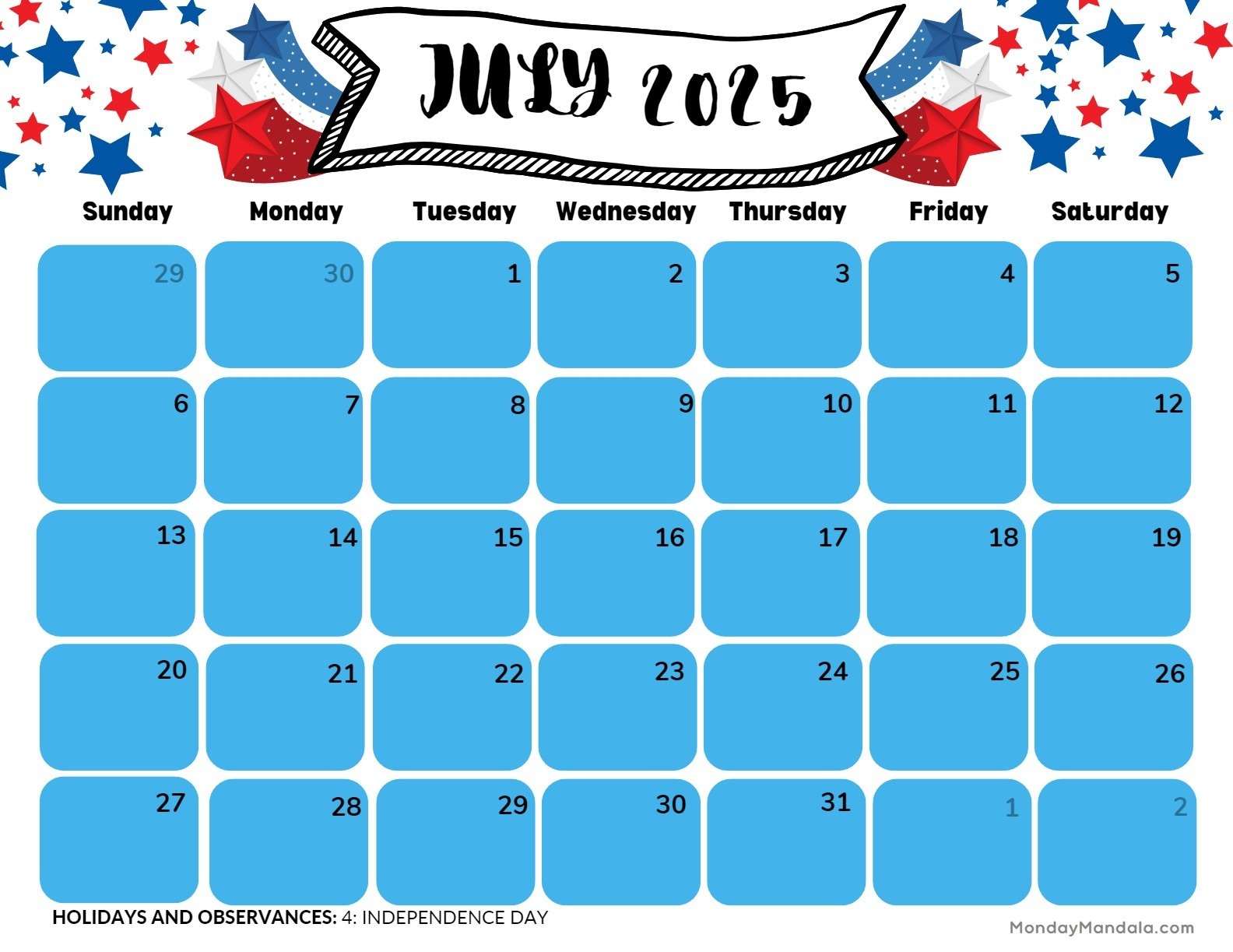 National Day Calendar For July 2025