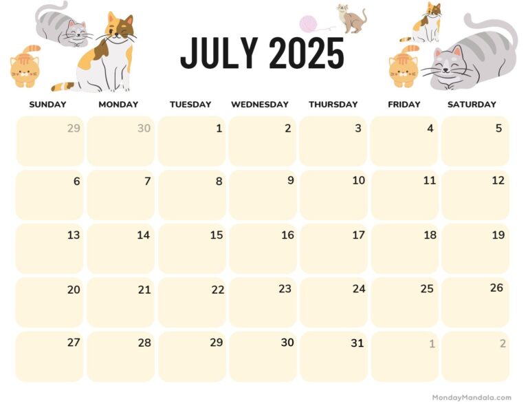 July 2025 Printable Calendar 52 Free PDF Printables