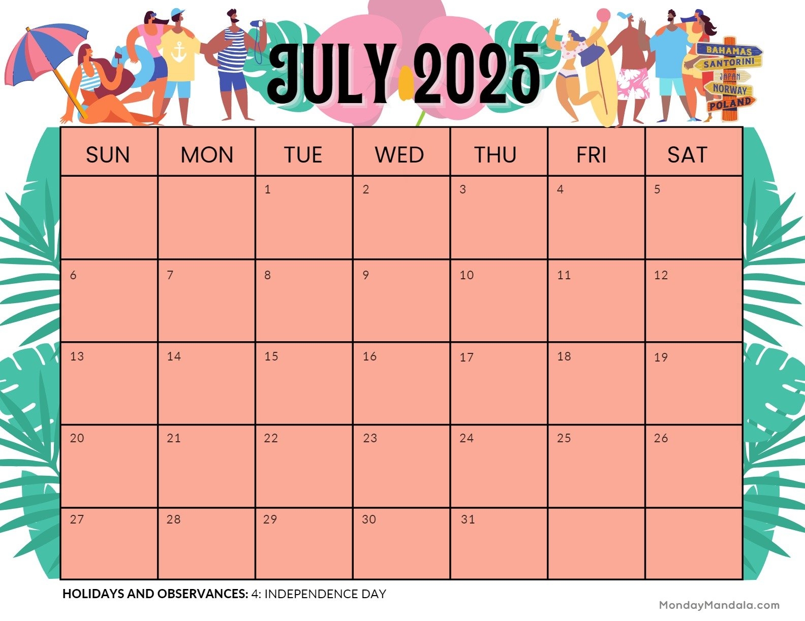July 2025 Activity Calendar