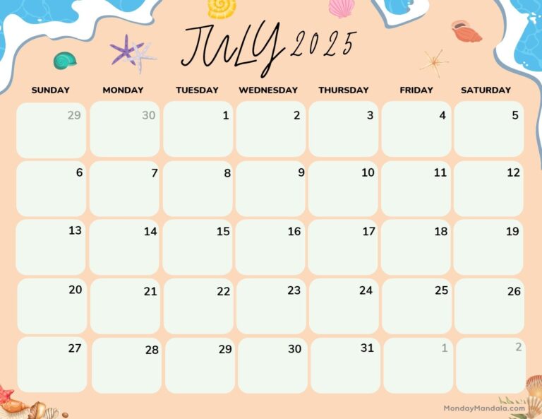 July 2025 Printable Calendar 52 Free PDF Printables 