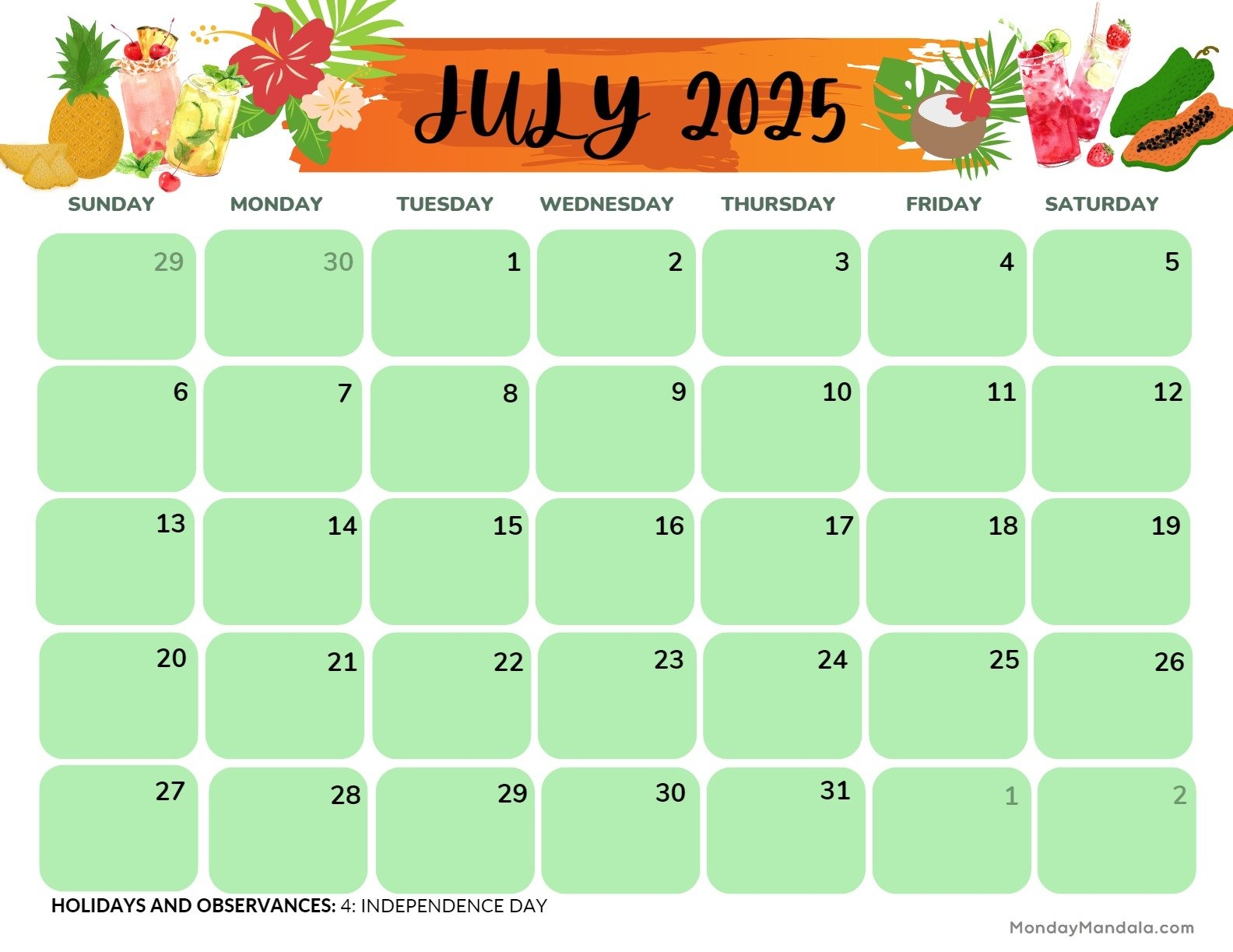 Landscape July 2025 Calendar