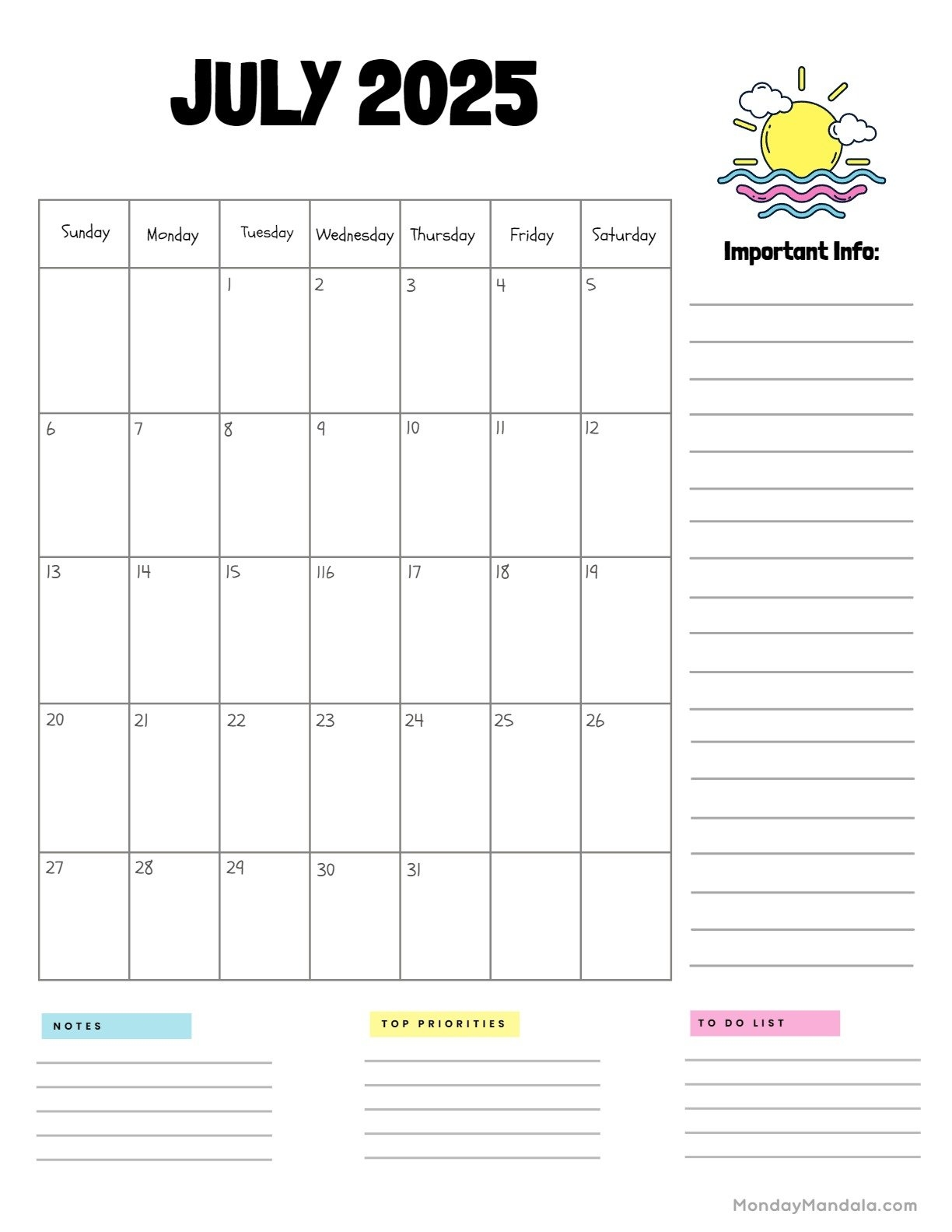 July 2025 Printable Calendar 52 Free PDF Printables 