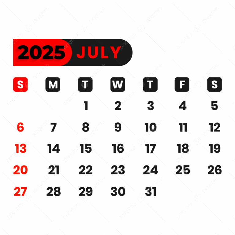 July Calendar 2025 Vector July Calendar 2025 PNG And Vector With Transparent Background For Free Download
