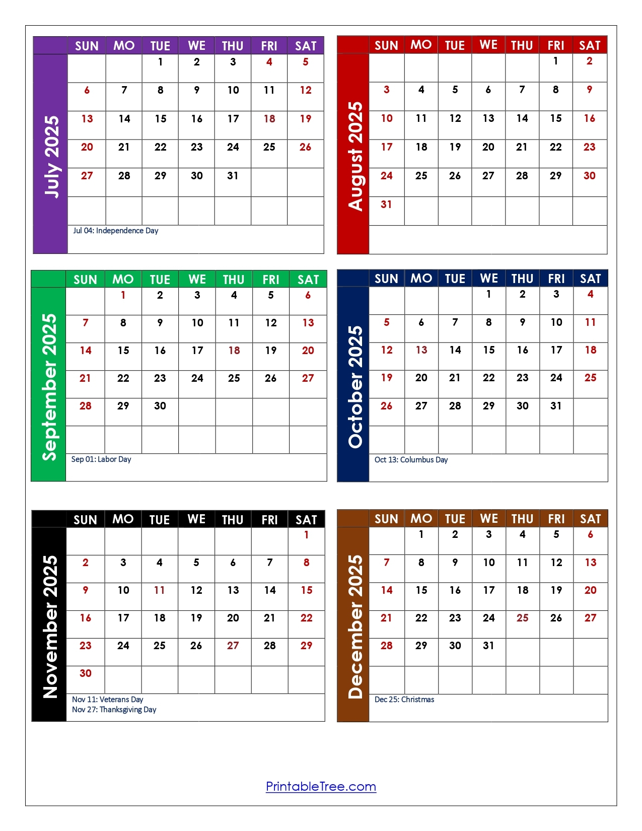 Calendar August 2025 To December 2025