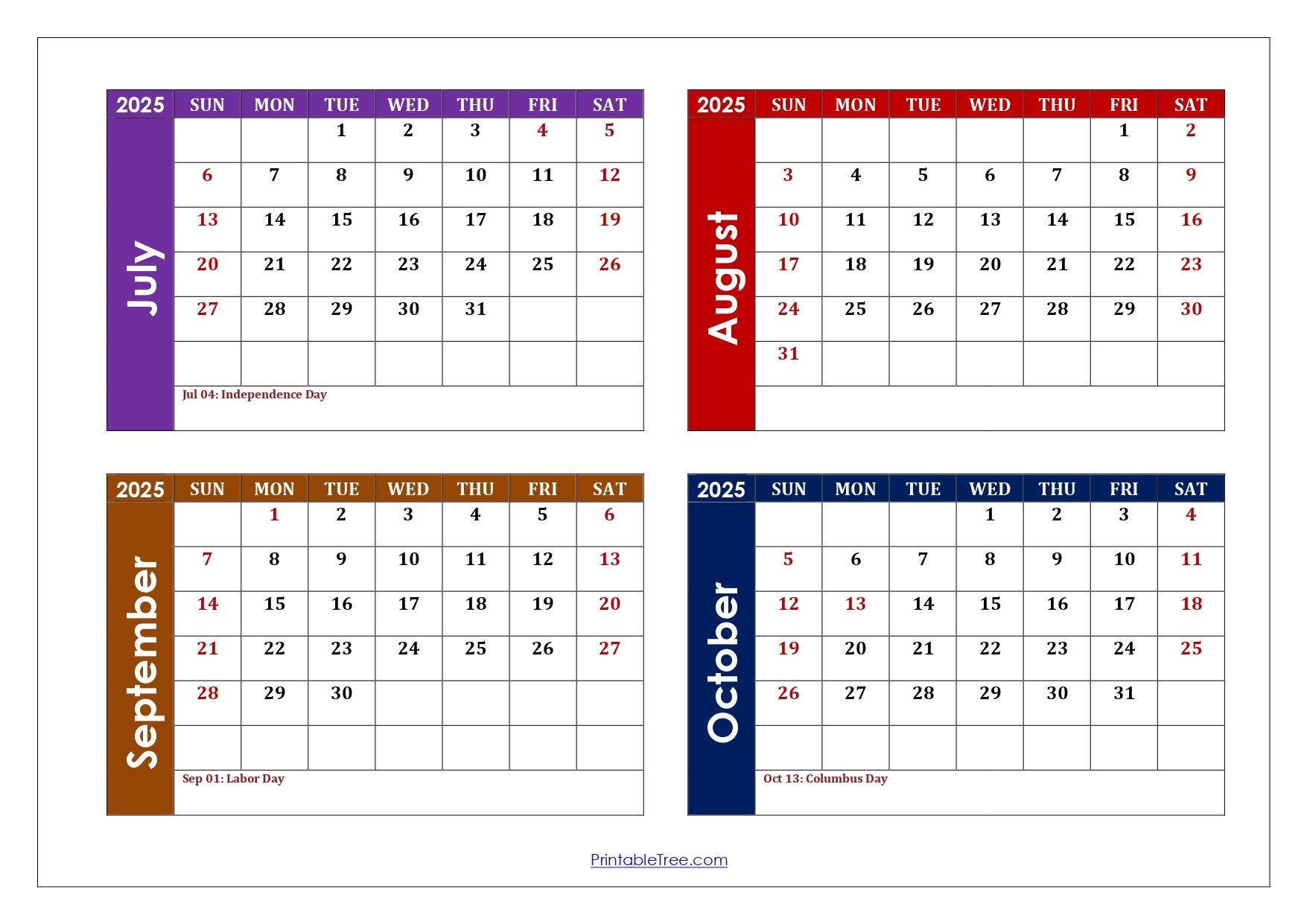 August To October 2025 Calendar