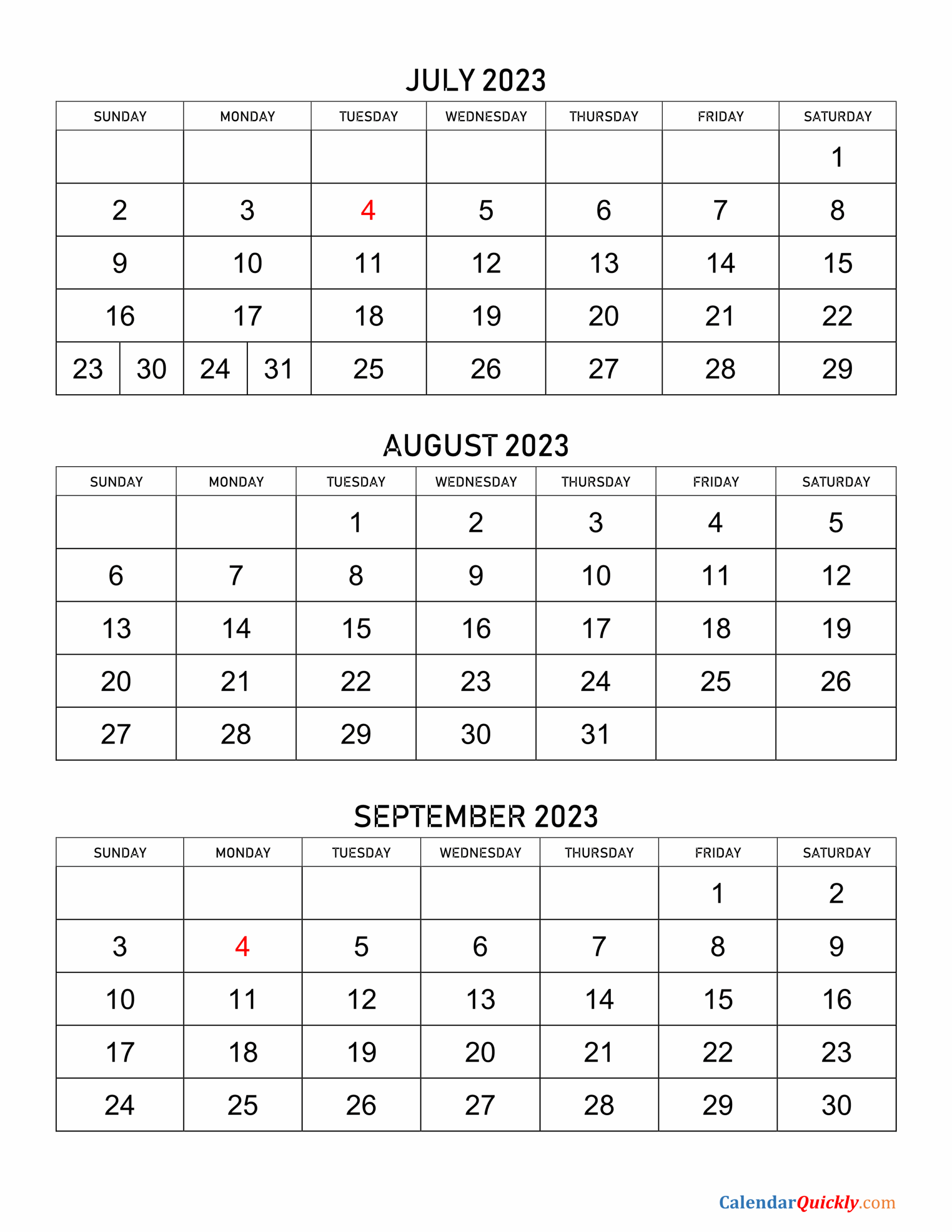 July To September 2023 Calendar Calendar Quickly