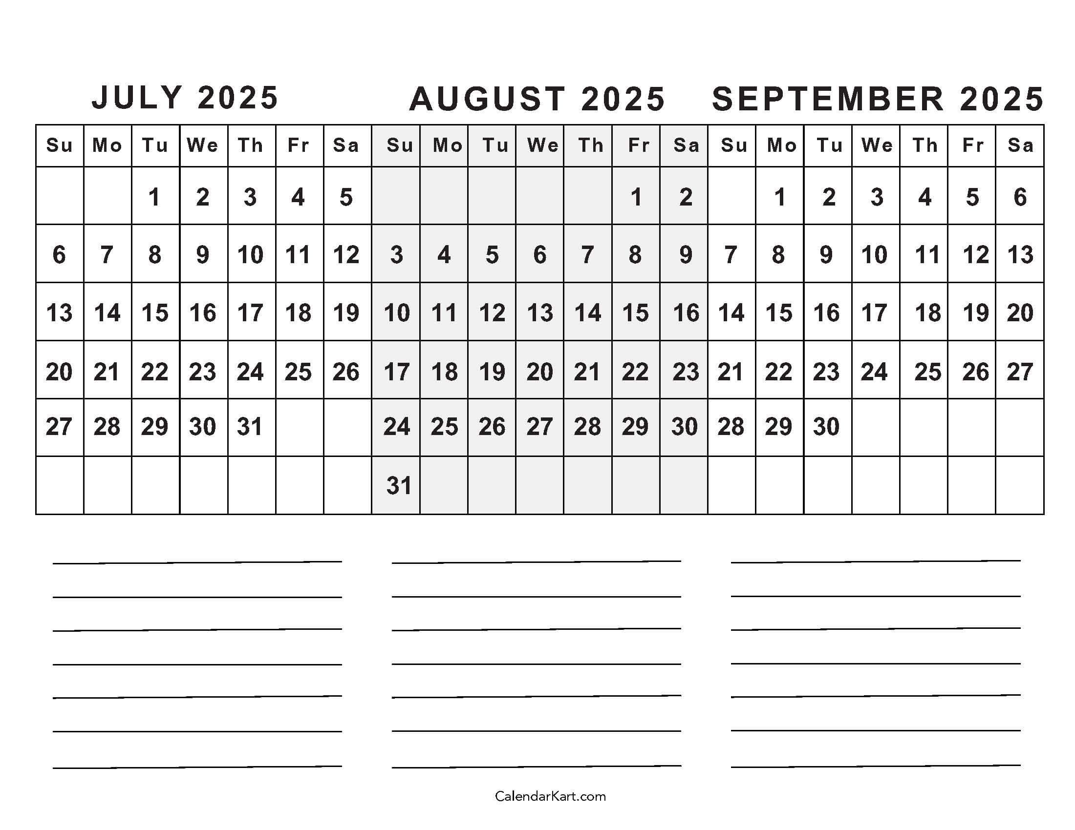 Calendar July And August 2025