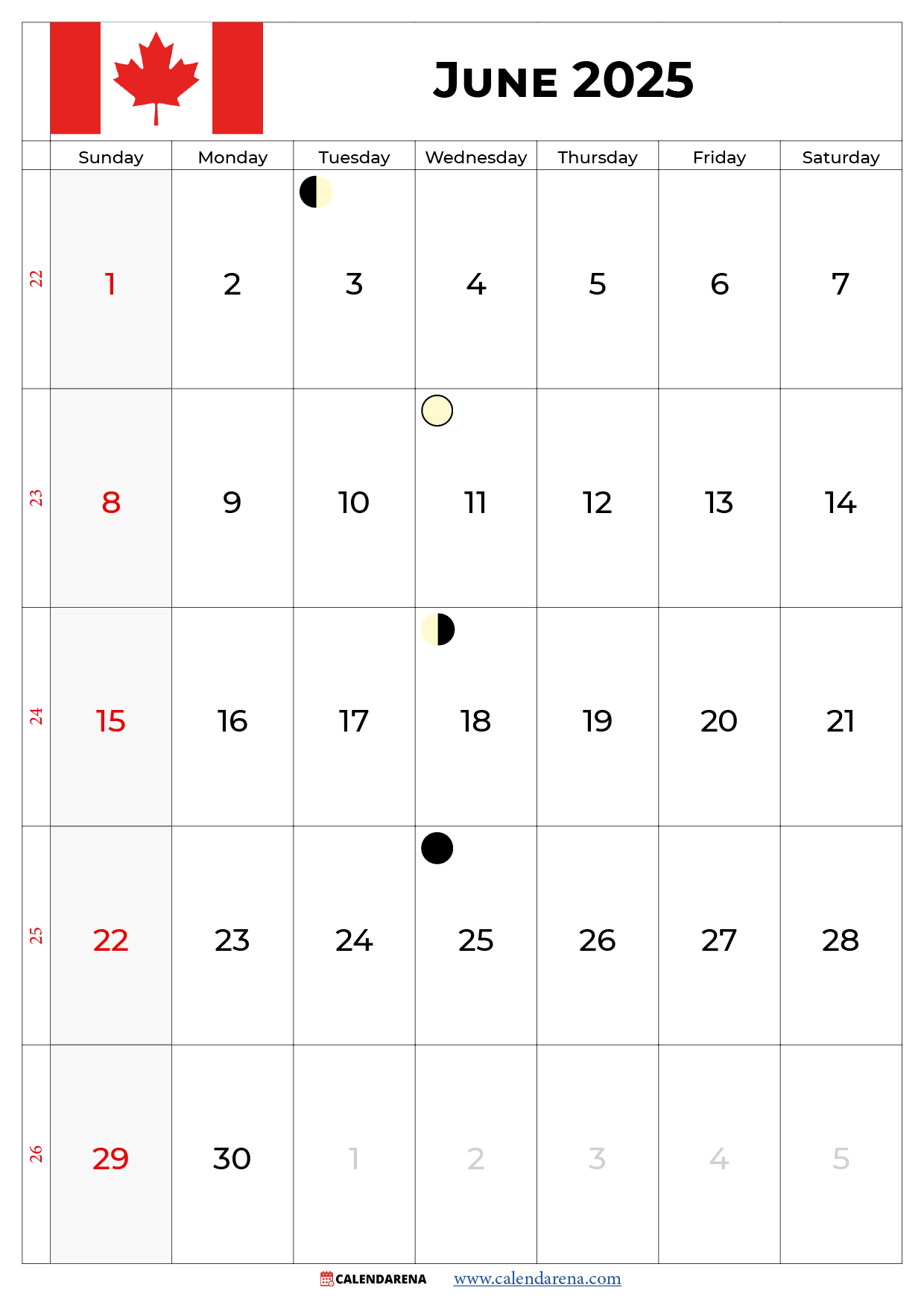 June 2025 Calendar Canada
