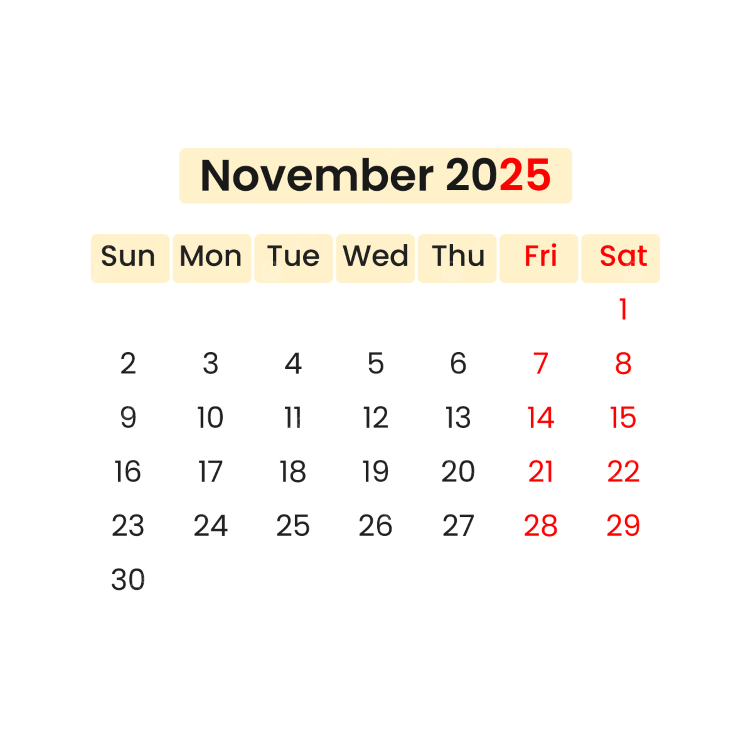Kalender November 2025 Vektor Dengan Hari Libur Nasional Dan Penuh Warna Templat Untuk Unduh Gratis Di Pngtree
