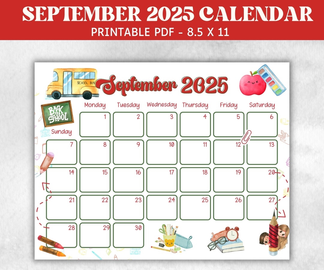 Kid September 2025 Calendar Printable 2025 Calendar Homeschool Preschool Calendar Board Children Monthly Planner Back To School Calendar Etsy