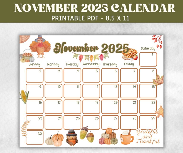 Kids November 2025 Calendar Printable 2025 Calendar Homeschool 